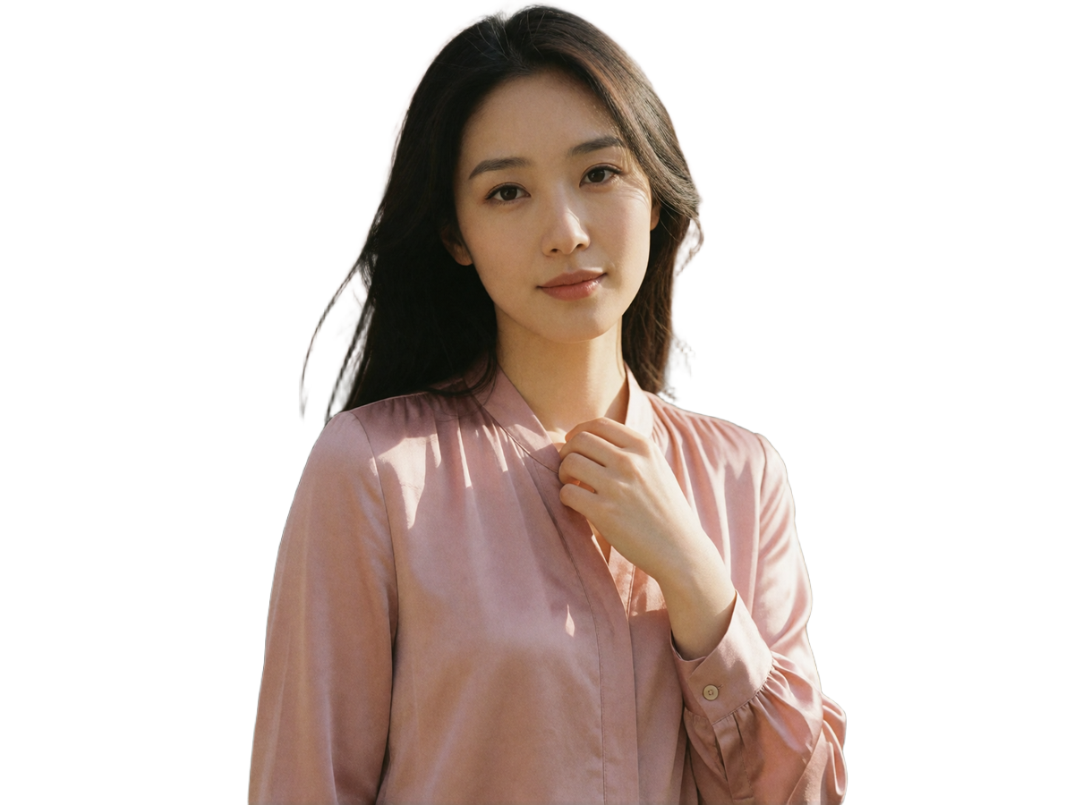 Asian woman making thoughtful eye contact, illustrating non-verbal cues in Asian culture