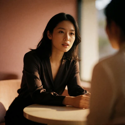 Asian woman smiling gently at her phone while reading a warm message from her partner